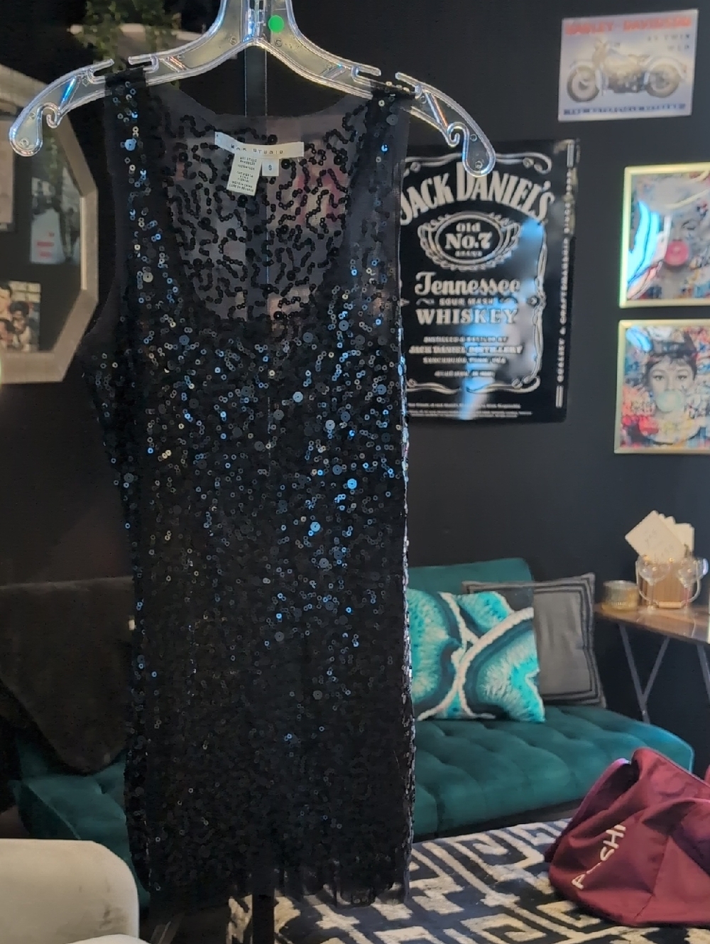 Max Studio Black Sequin Scoop Neck Mini Dress